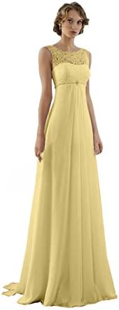 JinXuanYa Women's Long Lace Chiffon Bridesmaid Dresses Prom Party Evening Dress(UK8, Yellows)