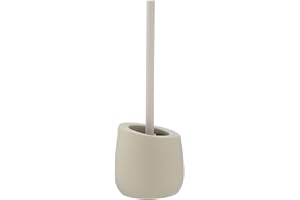 WENKO Spazzolino da bagno Badi beige ceramica - Portascopino WC con ciuffo in silicone e puliscibordo, Ceramica, 13.5 x 38 x 13.5 cm, Beige