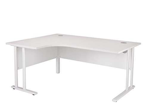 Office Hippo Left Crescent Cantilever Desk, 160 cm - White Frame/White Top