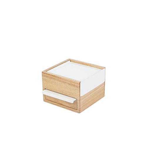 Umbra 1005314-390 Stowit Mini Jewelry Box, Schmuckkästchen klein aus Holz und Metall, Weiß-Natur - 3