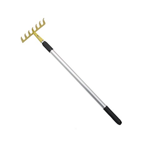 Xclou Garden Rechen mit Teleskopstiel, Harke aus Metall, Hacke mit 7 Zinken, ausziehbar bis circa 123 cm, gelb, 123 x 4 x 15 cm, 127643