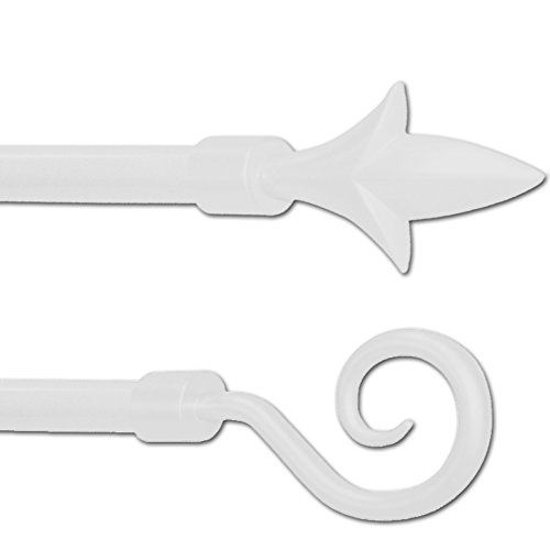 JEMIDI Gardinenstange Stilgarnitur 130cm bis 240cm ausziehbar Gardinen Stange Vorhang (Weiss, Kringel) - 2