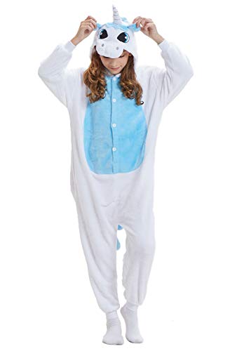 Niños Pijama Kigurumi Animal Cosplay Disfraces Animados Unicornio Azul Ropa de Dormir para Unisex Altura Entre 9,0 y 1,48 m