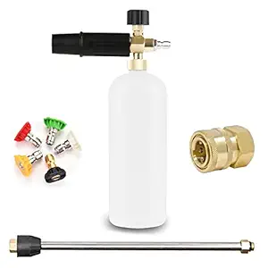 YORAA Commercial Pressure Washer Foam Lance Bottle with Solid Brass Adjustable Nozzle and 1/4 inch Brass Quick Connector with Multifunctional Degree Spay Nozzle with Extension Rod Combo