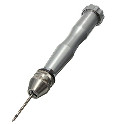 Racksoy 1 x Mikro Aluminium Stiftkloben Handbohrer (0,6-3,0 mm) Handbohrmaschine Bohren mit Keyless Futter + 10 x Spiralbohrer Bits Silber - 3