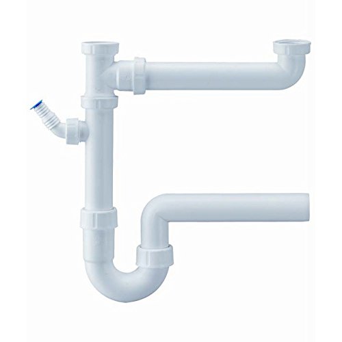 HAAS Küchen Doppelspülen Siphon Sifon 3,5 Zoll x 1 1/2 Zoll DN 50 Ablaufgarnitur Doppelspüle Ablauf Abfluss für 2 Spülen 2975