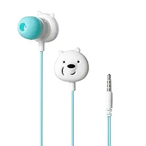 MINISO We Bare Bears in-Ear Wired Headphones with Microphone, Comfortable Earbuds Cute Earphones for Mobile Smartphones Apple Xiaomi Realme Oppo Samsung and More - Blue
