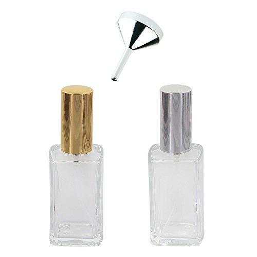 Glas-Flakon, leer, Parfüm-Zerstäuber, 50ml mit Trichter, Kosmetex, für Parfum, Colognes, leer, 2er Set+1 Trichter - 2