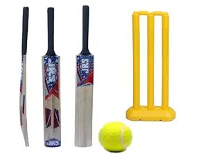 JRS 008 Popular Willow Cricket Bat 1.5 inch Blade for with Wicket Set & 1 Tennis Ball for Kids Cricket kit for Boys Pack of 1 (6-10 Year Year Old Boys & Kids), 7-9 Wood