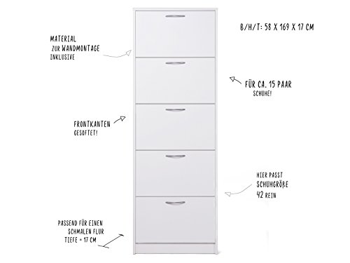 Schuhkipper Schuhschrank Aufbewahrungsschrank Schrank Schuhkommode „Lahede I“ (Weiß) - 8