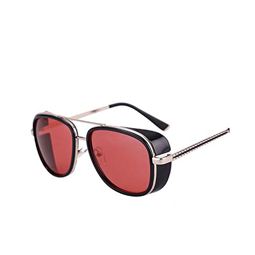 Occhiali da sole sportivi, occhiali da sole vintage, Oculos Masculino Gafas De Iron Man Windproof Sunglasses Zonnebril Mannen Tony Stark Cosplay Sun Glasses Robert Downey JR Goggles Black-Red