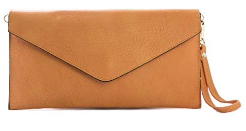 BHBS Bolso para Dama tipo Sobre de Mano en Imitación Piel con Correa para Hombro Larga ( Orange)