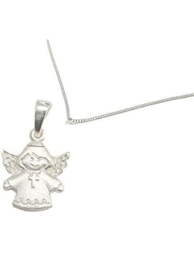Kinderkette mit Engel-Anhänger Kreuz und 2 Zirkoniasteinen, inkl. Panzerkette 36 cm, Taufgeschenk