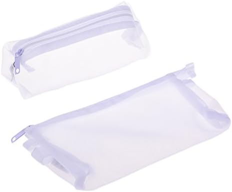 Simday 2 Pcs Portable Makeup Bags Transparent Zipper Cosmetic and Pencil Organizer Case Travel Mesh Storage Bags