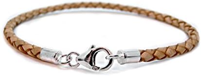 Carla Marie Jewellery Mens Ladies Leather Bracelet 3mm Braided Natural Sterling Silver Clasp 9" / 22.8cm