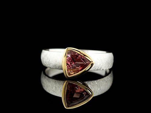 Red Trillion - Sterling Silver Ring with Tourmaline and Gold-Details