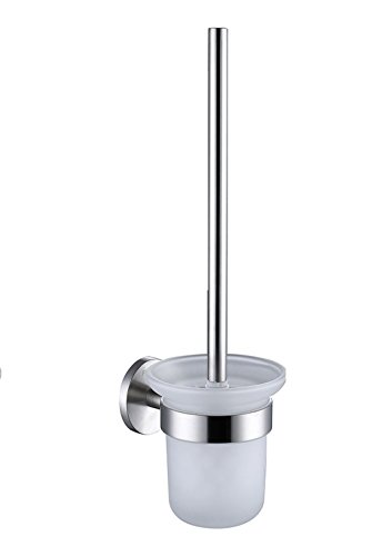 WANDMONTAGE WC Garnitur mit Glaseinsatz und austauschbaren Toilettenbürste hochwertigem Edelstahl matt inclusive Befestigungszubehör - 3
