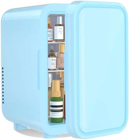 YASHE Mini frigo da 6 litri/8 lattine 220-240 V AC/DC, refrigeratore termoelettrico portatile, frigoriferi, camera da letto, cura della pelle, bevande, ufficio, dormitorio e auto, blu