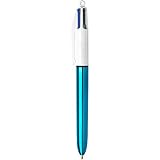 Elección de todo en uno de tinta negro, azul, rojo y verde, cuerpo de acabado de espejo brillante redondo punta media de ancho Blue Barrel 1.0 mm punta le da ancho de línea de 0.4 mm