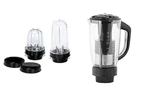 MasterClass Sanyo Bullet Jar for Mixer Super Deluxe Juicer jar and Bullet Jar Combo ABS Plastic Set of 2 Bullet Jars (530ml and 350ml) Plus 1 Juicer Jar 1500ml, Black