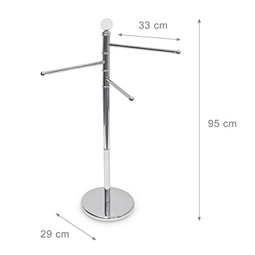 Relaxdays Handtuchständer mit 3 beweglichen Handtuchstangen für Badetücher und andere Textilien Handtuchhalter in Edelstahl-Optik mit schwenkbaren Stangen auch als kleiner Kleiderständer, silber - 3