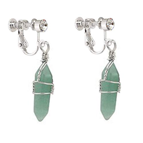 Amethyst Clip on Earrings Drop Dangle Real Natural Quartz Crystal Gemstone Wire Wrap Jewelry for Girls