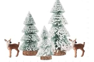 Byfoyif 3 Mini Alberi Natale Innevato 15/20/25cm, Albero di Natale Artificiale in Miniatura con Effetto Fiocco Neve, Alberelli Natale Decorati con 2 Modello Renna per Decorazioni Natalizie Fai da Te