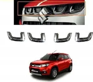 Shopone Car Grill Cover Silver Plated For Maruti Suzuki Vitara Brezza