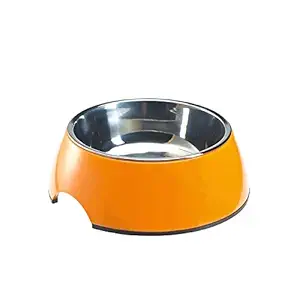 Goofy Tails | Stainless Steel and Melamine | Anti Skid Bowls for Dogs and Cats | Food Grade (Water & Food Bowl) (Small-400ml, Orange)