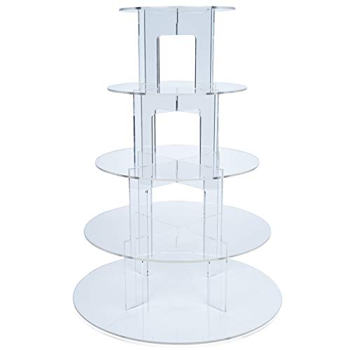 Ulifeme Soporte Cupcake, 5 Pisos Soporte para Tartas, Cupcake Stand Acrilico para Boda, Cumpleaños, Fiesta, Muffins y Tarta, Base Cupcake Diámetro 12'' / 10.3'' / 8.9'' / 7.5'' / 6'' (Redonda)