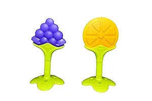 Kiddit, Set of 2, Fruit-Shaped Silicone teether, with Stick. for Baby/Infants/Toddlers/New-Borns/Kids, Boys and Girls. 5 Multicolor,Designs.