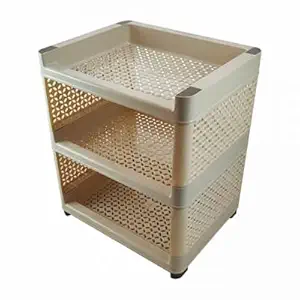 VELFIT Multifunctional Plastic Kitchen Storage Shelf, Steady Rack Storage Basket- Shelf Cabinet Unit Organizer for Living Room, Bed Room, Study Room, Kitchen Made in India (3 Layer)