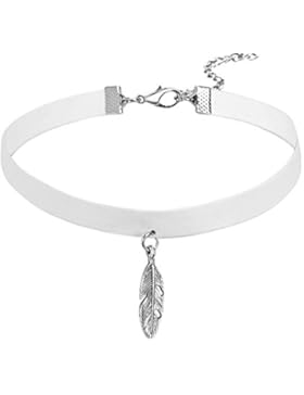 AMDXD Schmuck Damen Choker Anhänger Gummi Feder Weiß Silber Größe 30.6X0.9CM