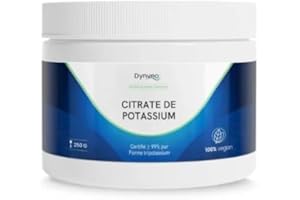 Citrate de Potassium pur 99% - Pression sanguine, Muscles, Système nerveux - Haute assimilation, sans additif - Vegan - 250g en Poudre (100 doses) - Fabriqué en France - Dynveo