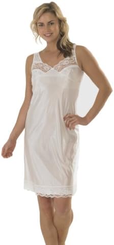 Womens/Ladies Anti Static Full Slip Underskirt Built Up Shoulder With Front & Bottom Lace, Ivory 24