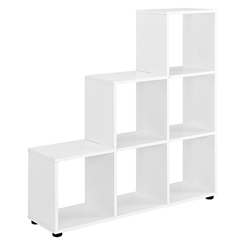 [en.CASA] Étagère escalier avec 6 Compartiments Bibliothéque Armoire séparateur MDF mélaminé 104 x 107 x 29cm Blanc