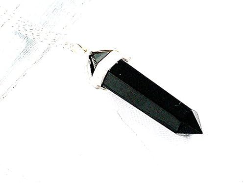 Healing Gemstone Jewellery Black Onyx Crystal Point Pendant &amp; SP Chain Reiki