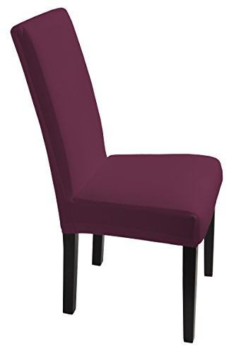 SCHEFFLER-HOME Lacoste Stuhlhussen 2 Stück, Stretch-Stuhlbezug elastische moderne Husse, Dekoration Stuhl-Abdeckung aus Elastik-Stoff mit Gummiband für universelle Passform, bi-elastic Spannbezug, mit Lotus Effekt, Fleckschutz – Bordeaux - 3