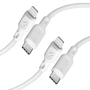 Spigen Apple MFi Certified USB C to Lightning Charge Sync Cable 0.9 Meters, 2 Pack - White