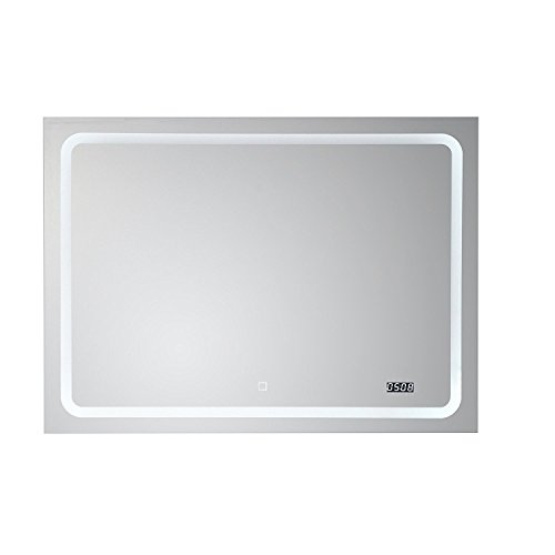 Badspiegel Wandspiegel Silber 80x60cm mit LED Beleuchtung, Digitaluhr, Touch Sensor, Energieklasse A+, Querformat, extra flach