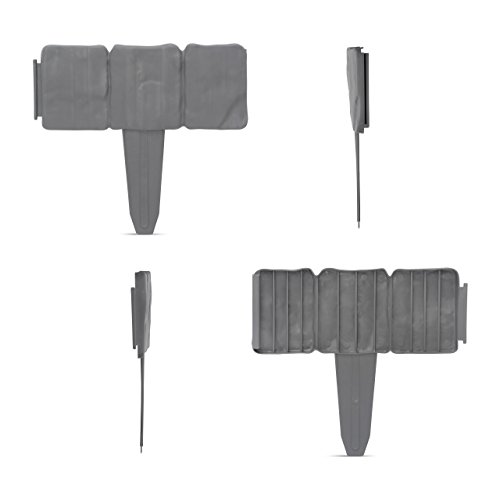 100 x Rasenkante aus Kunststoff im Set, 25 m, Fexible Beeteinfassung, Stein-Optik, Beetumrandung als Stecksystem, grau - 3