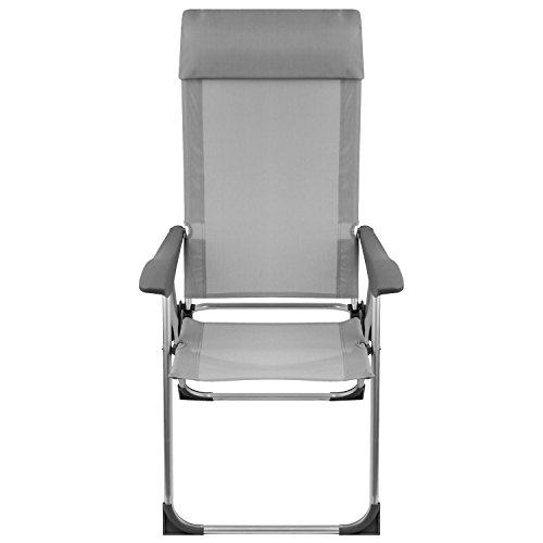 Lagerräumung! Campingstuhl mit Kopfpolster, 2×1 Textilenbespannung, Lehne um 5 Positionen verstellbar, klappbar, Silber/Grau, Hochlehner Positionsstuhl Klappstuhl Gartenstuhl - 3