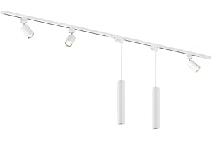 Qub Focus III – Système d’éclairage LED monophasé – 2 rails de 1m (200cm) – 3 spots GU10 + 2 suspensions – blanc – plafonnier moderne – éclairage sur rail design