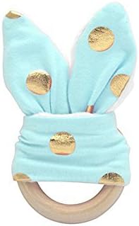 Dairyshop Cute Baby Safety Natural Wooden Teething Ring Teether Bunny Sensory Toy Gift (Green&amp;Gold)