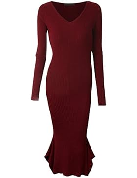 Dreamskull Langarmkleid Strickkleid Kleid Figurbetont Bleistiftkleid Langarm Eng Lang Knielang V Ausschnitt Elegant...