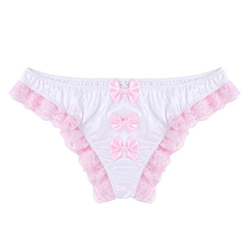Men's Silky Satin Ruffled Lace Trim Triangle Briefs Crossdress Sissy Pouch Panties