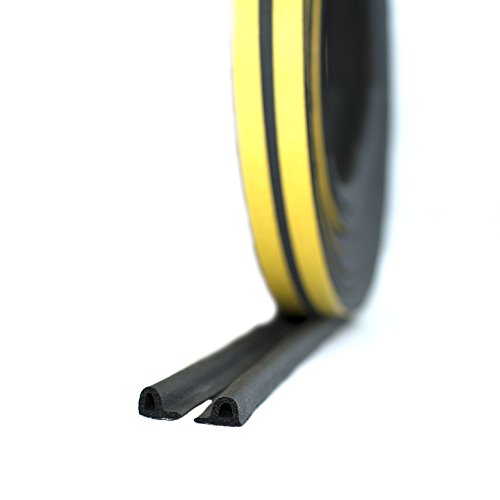 P-Profile 10m Black Weatherbar Draft - EPDM Rubber ROLL STRIP Draught Seal and Foam for Window or Door by Quantum Garden