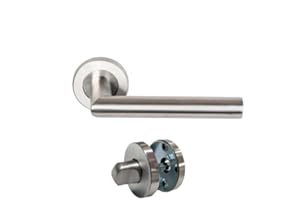 Paire de Poignées de porte sur Rosaces Rondes " Elsa Angle Vif " inox 304 KLOSE BESSER - +1 Paire de rosaces condamnation