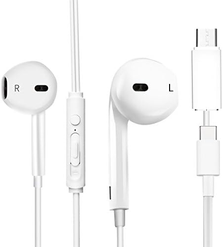 Anskp USB Type-c Earphone, USB Type-c Earphone integration Design for charging and listening, Type C Ear-In Headphones with Volume Control &amp; Mic for type-c connector smartphone, Super Bass For Huawei