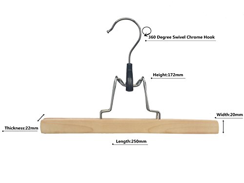 logei® 10 Stück Holz Kleiderbügel Hosenbügel Hosenspanner Hosenklemmbügel Hosenhalter mit Filzeinlage 25 cm lang